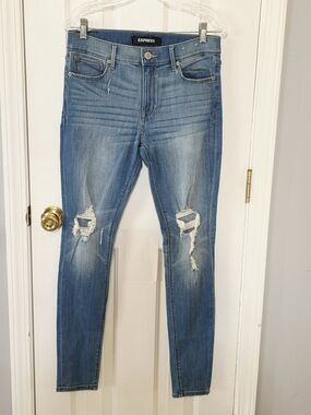 Express Women's Skinny Ripped Jeans - Medium Blue